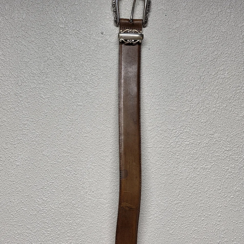 Brighton Brown and Silver Leather Belt with Distinctive Buckle